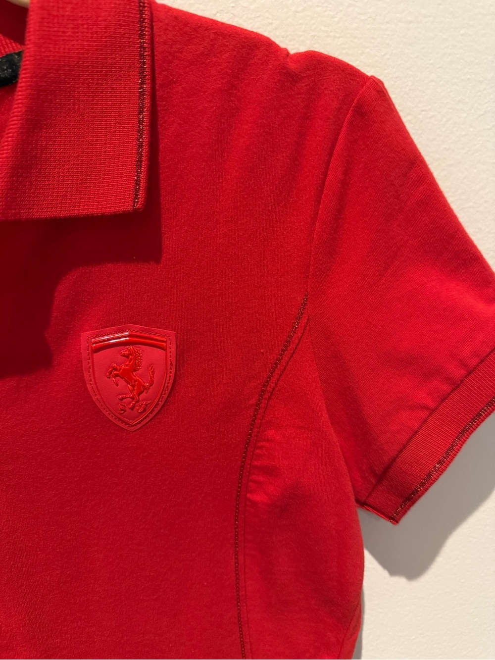 Ferrari Red Women's Polo Shirt with Embossed Shield - Picture 4 of 6